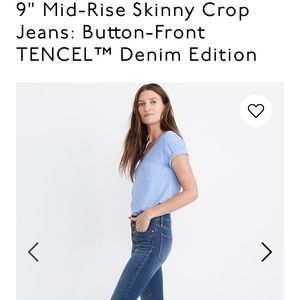 9" Mid-Rise Skinny Crop Jeans: Button-Front Denim